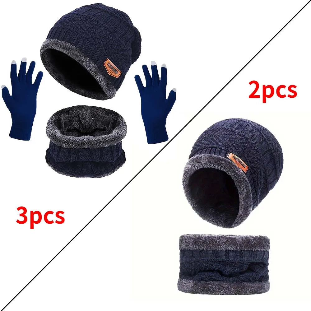 Knitted Hat Scarf and Touchscreen Gloves Set for Adult Winter Wear