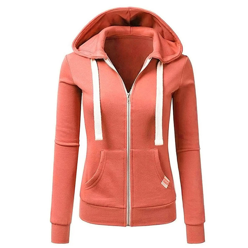 Long Sleeve Full Zip Casual Hooded Sweatshirt for Layering