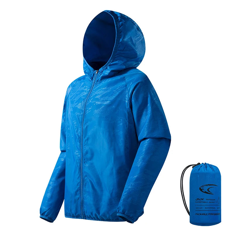 Hooded Long Sleeve Full Zip Outdoor Hiking Jacket with Pockets