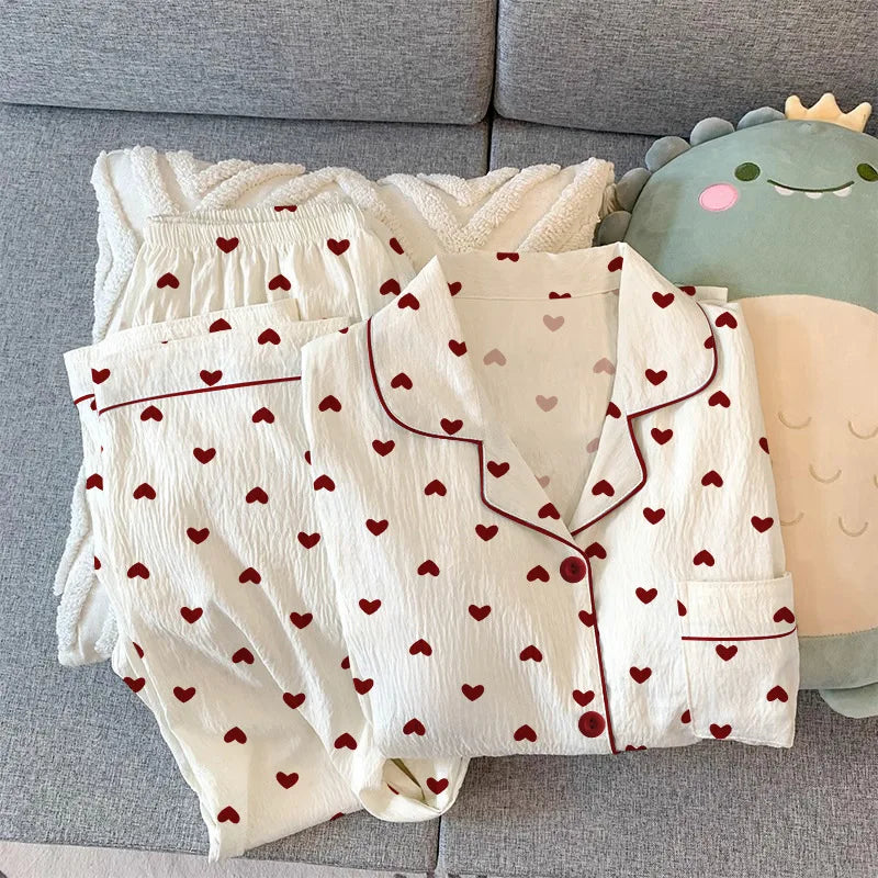Women's Printed Button Front Long Sleeve Pajama Set with Top and Pants
