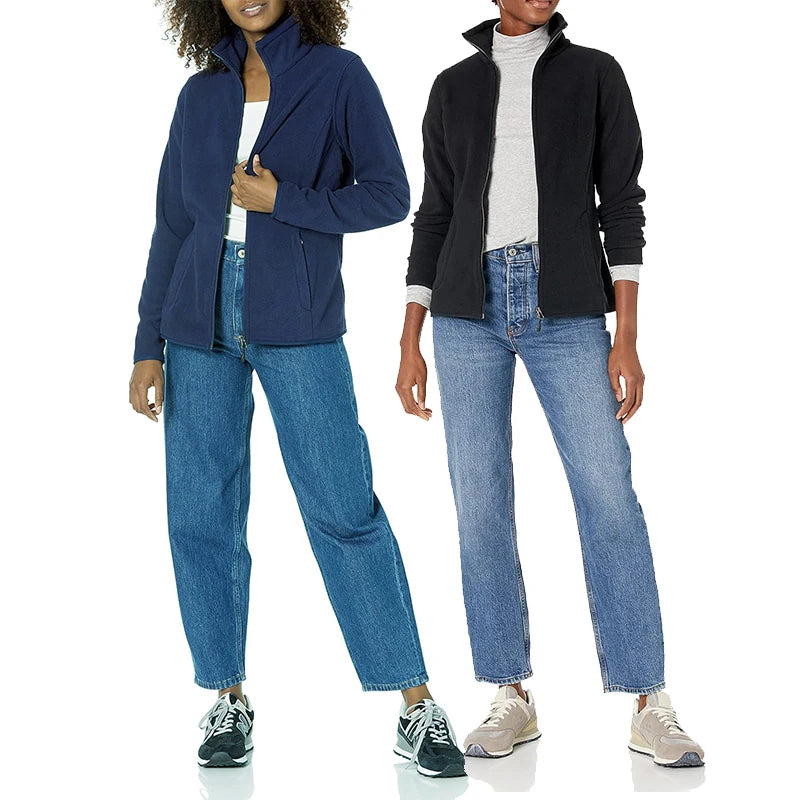 Long Sleeve Full Zip Fleece Outdoor Jacket with Pockets