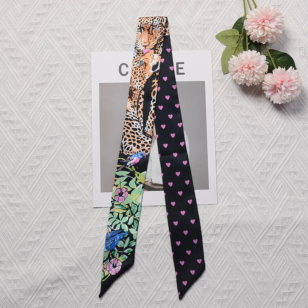 Horse Motif Skinny Ribbon Scarf with Printed Designs