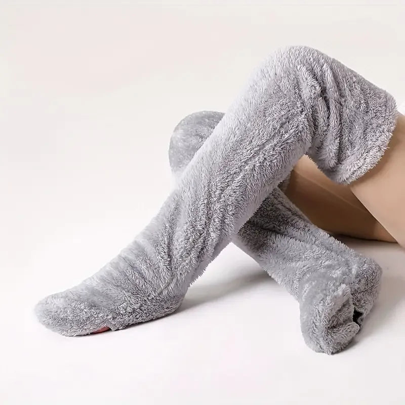Plush Thigh High Socks with Long Footed Shape