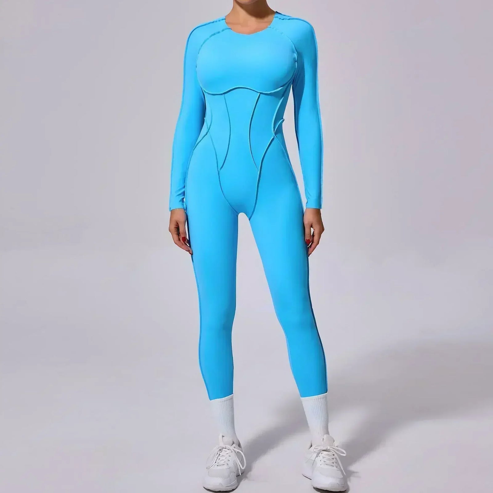 Women's Contour Seam Nylon Blend Workout One Piece in Multiple Sleeve Styles