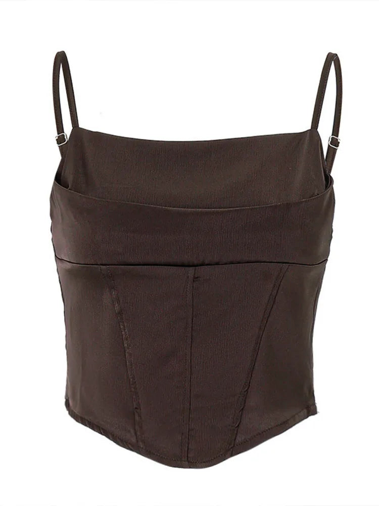 Women's Spaghetti Strap Crop Top with Lace-Up Back and Cropped Length