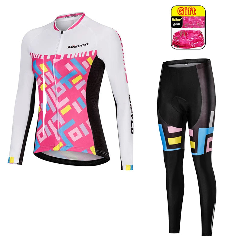 Women Long Sleeve Cycling Jersey Set MTB Bike Quick Dry Breathable Cycling Suit
