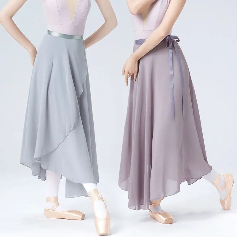 Women's Long Chiffon Ballet Wrap Skirt with Tie Waist Closure