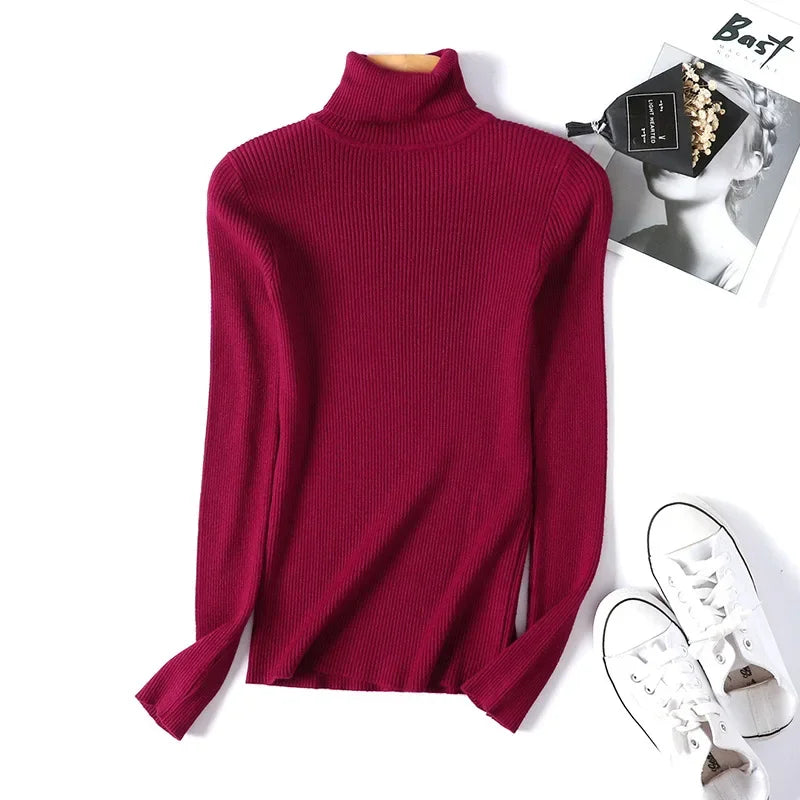 Women's Ribbed Mock Neck Long Sleeve Sweater Casual Knit Layer