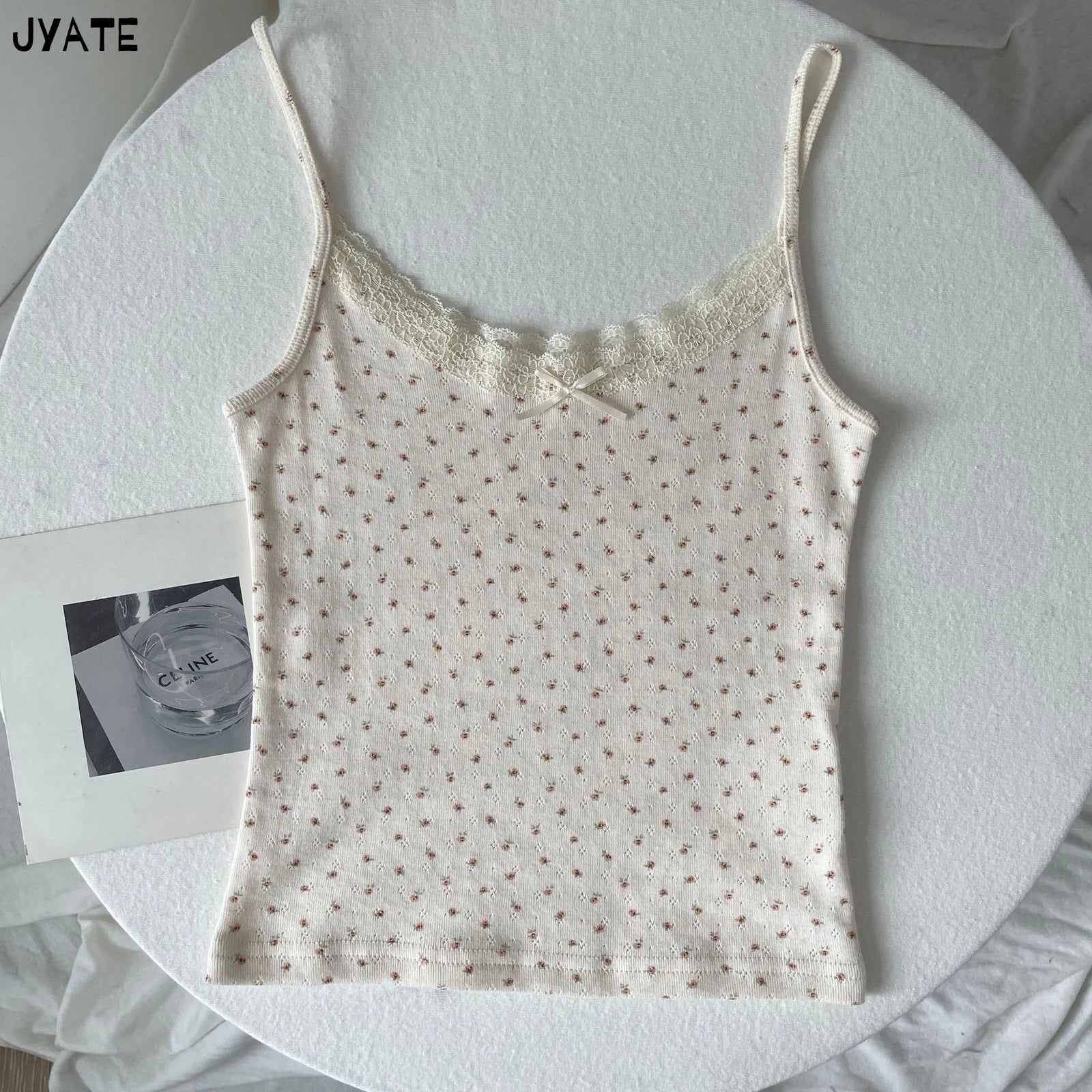 Women's Lace Trim Cotton Blend Camisole with Bow and Mixed Pattern Options