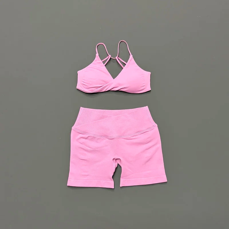 Women's Strappy Bra And Shorts Yoga Set For Workout Outfits
