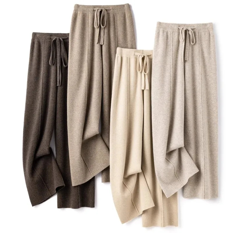 Wide-leg women's autumn winter cashmere high-waisted knitted straight-leg pants high-end casual outerwear loose drape long pants