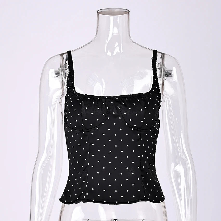 Women's Polka Dot Camisole with Lace Trim and Thin Shoulder Straps