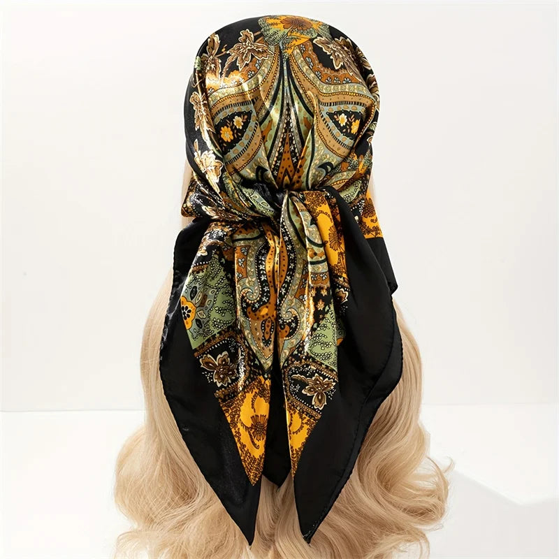 Printed Square Scarf with Ornate Paisley Pattern Options