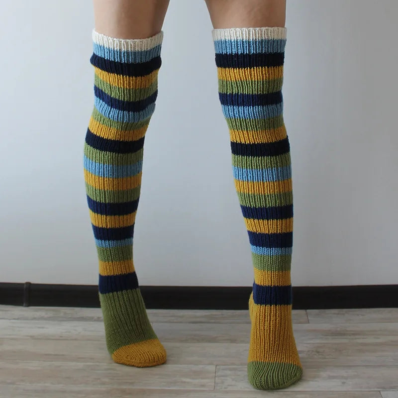 Multicolor Striped Knit Socks with Long Footed Shape
