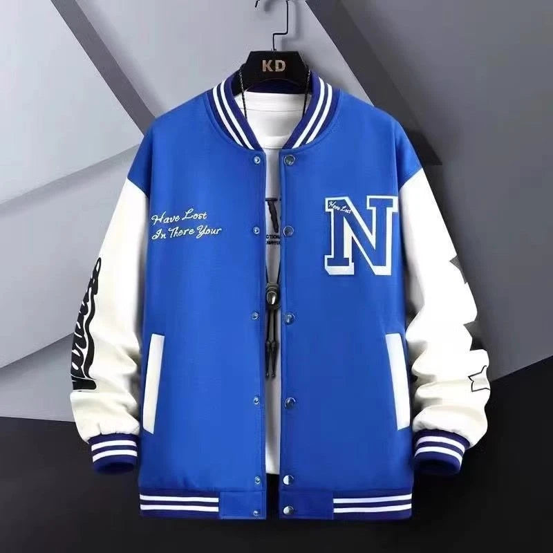 Graphic Long Sleeve Button Front Casual Varsity Style Jacket