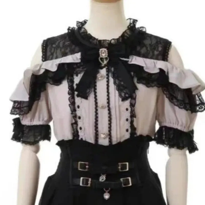Women's Lace Trim Bow Detail Shirt with Sleeve Style Options
