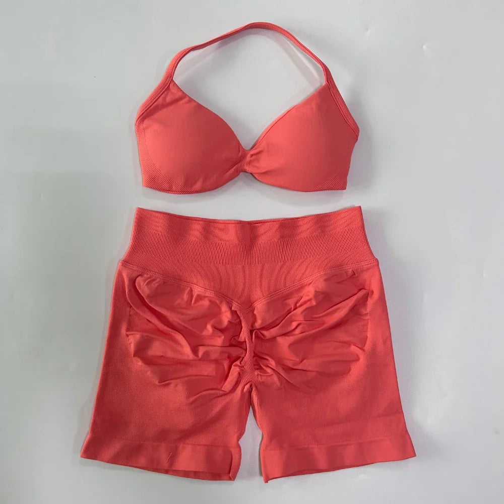 Women's Thin Strap Bra And Shorts Yoga Set