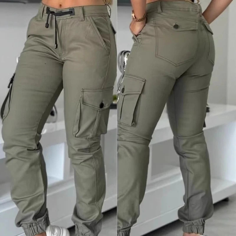Women's Slim Cargo Pants with Cuffed Legs and Flap Pockets