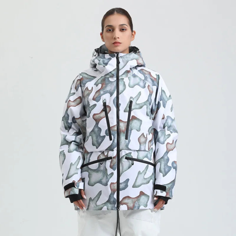 Hooded Long Sleeve Snow Sport Jacket with Front Closure