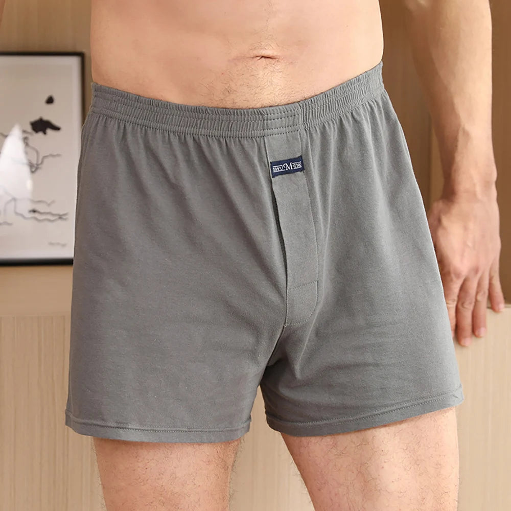 Men's Solid Button Detail Elastic Waist Boxer Style Sleep Shorts