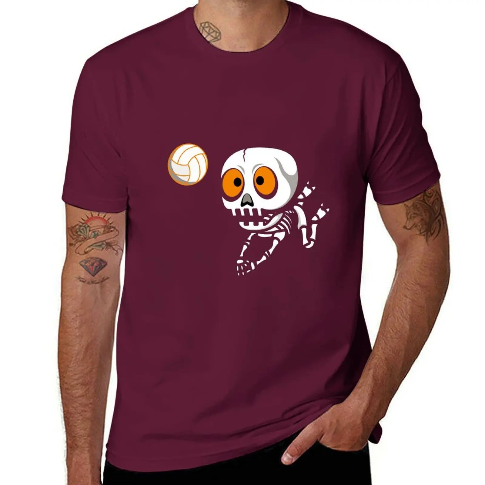 Skeleton Volleyball Graphic Short Sleeve T-shirt For Sports Outfits