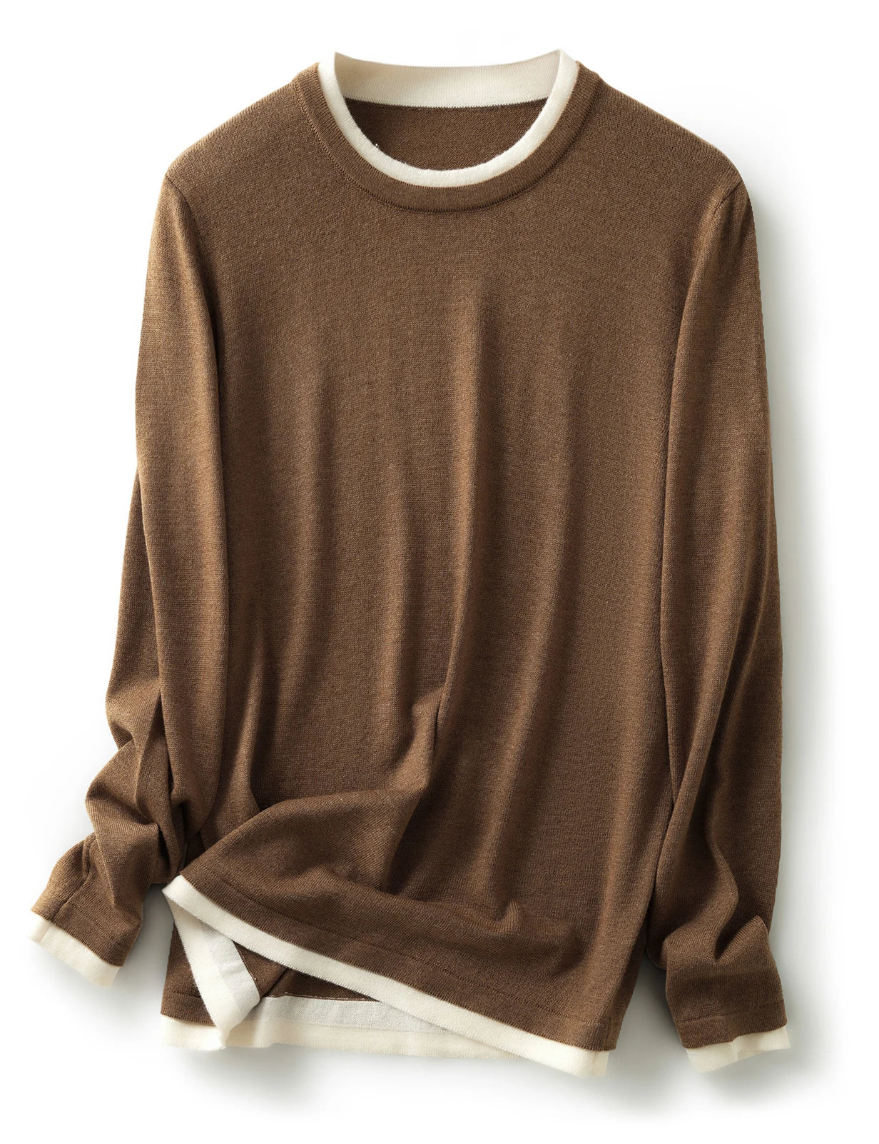 Women's Contrast Trim Crew Neck Sweater Casual Knit Layer