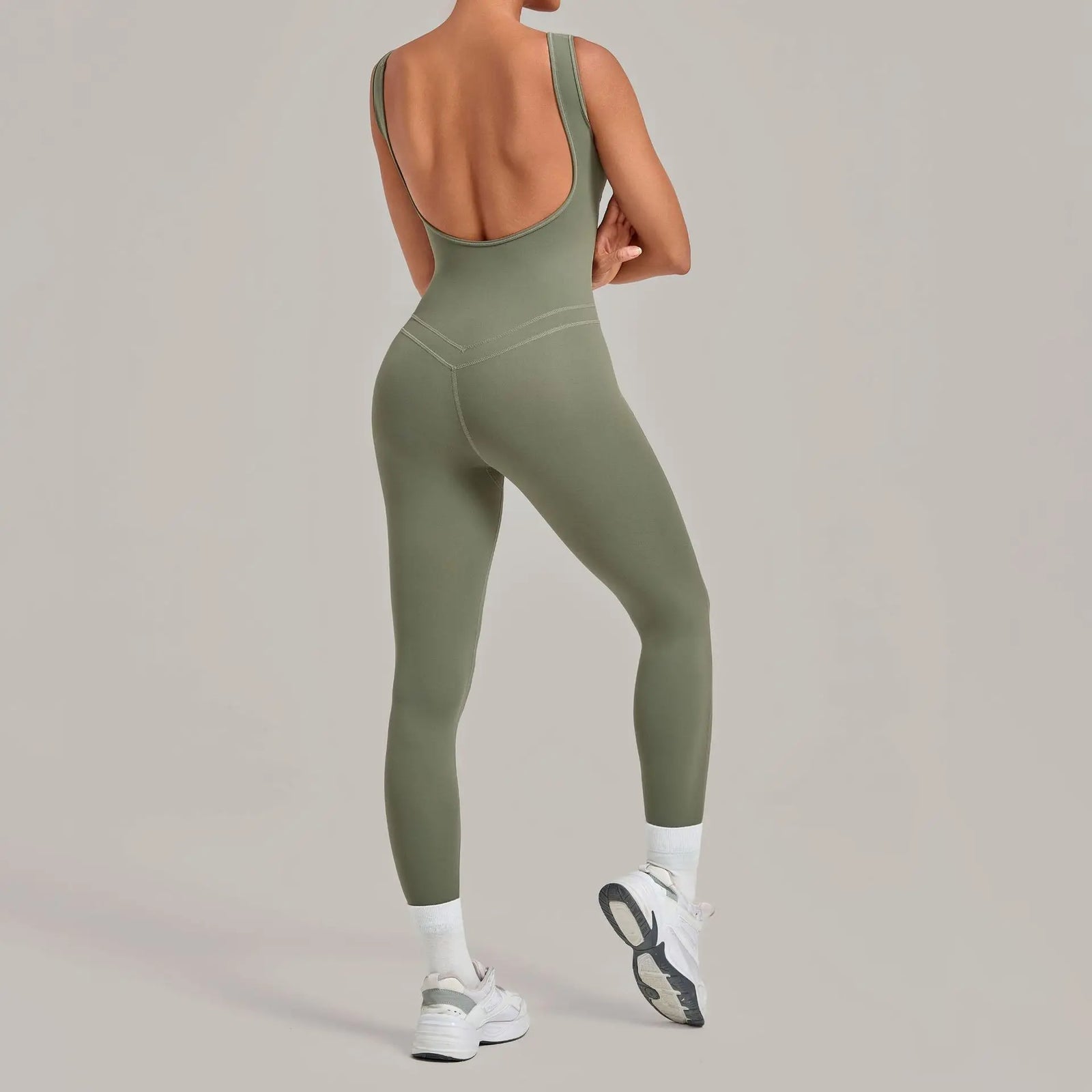 Women's Wide Strap Nylon Blend Workout Jumpsuit with Low Scoop Back