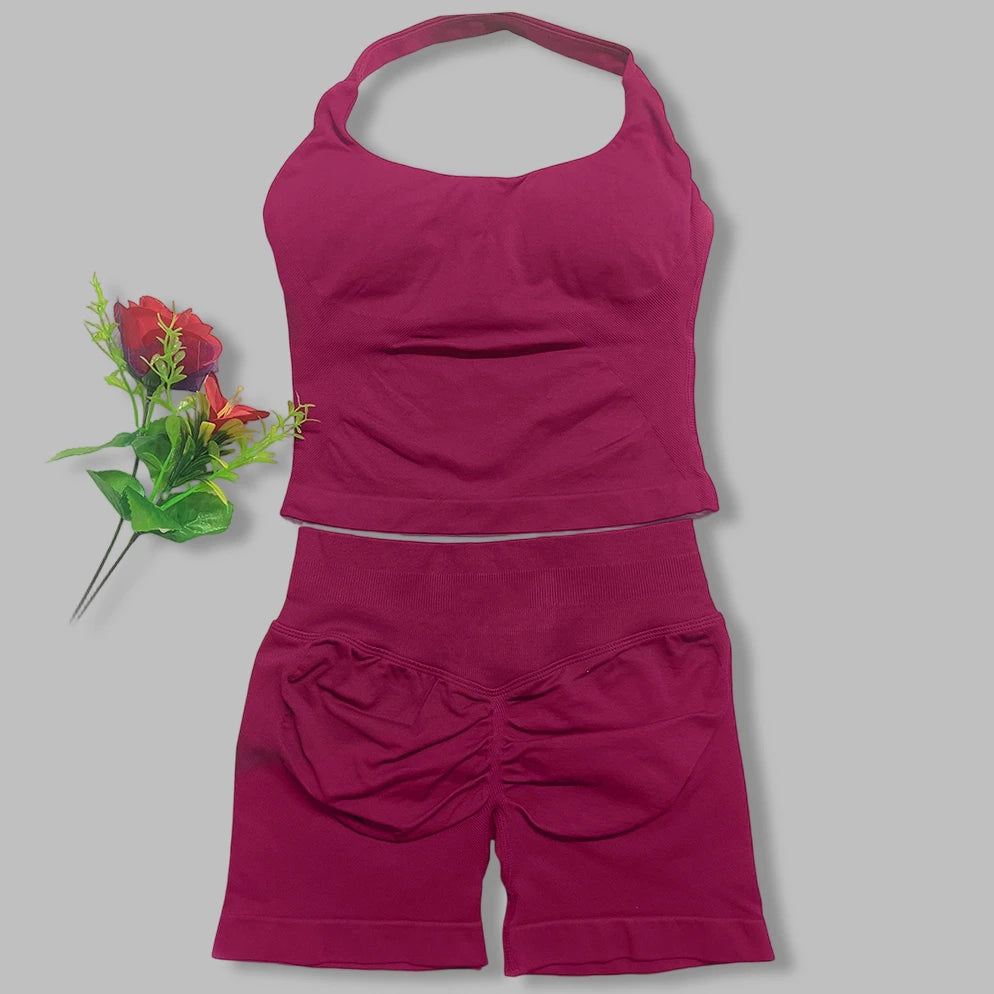 Women's Halter Tank And Shorts Yoga Set For Workout Outfits