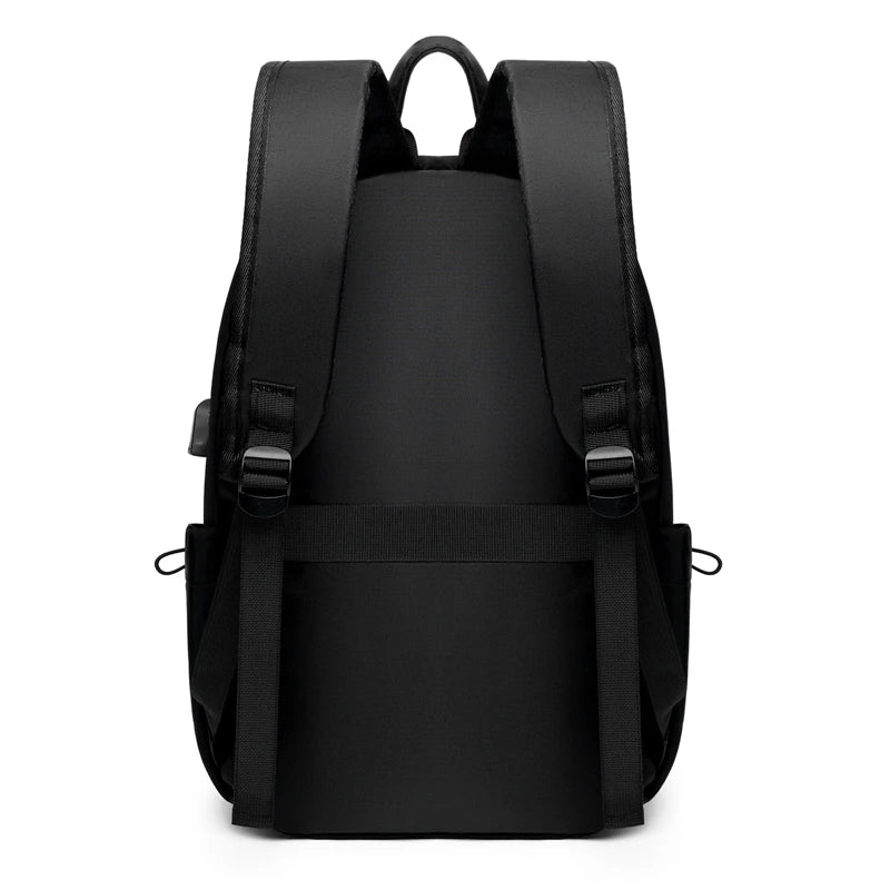 Plain Laptop Backpack with Front Pockets and Side Buckle Strap Details