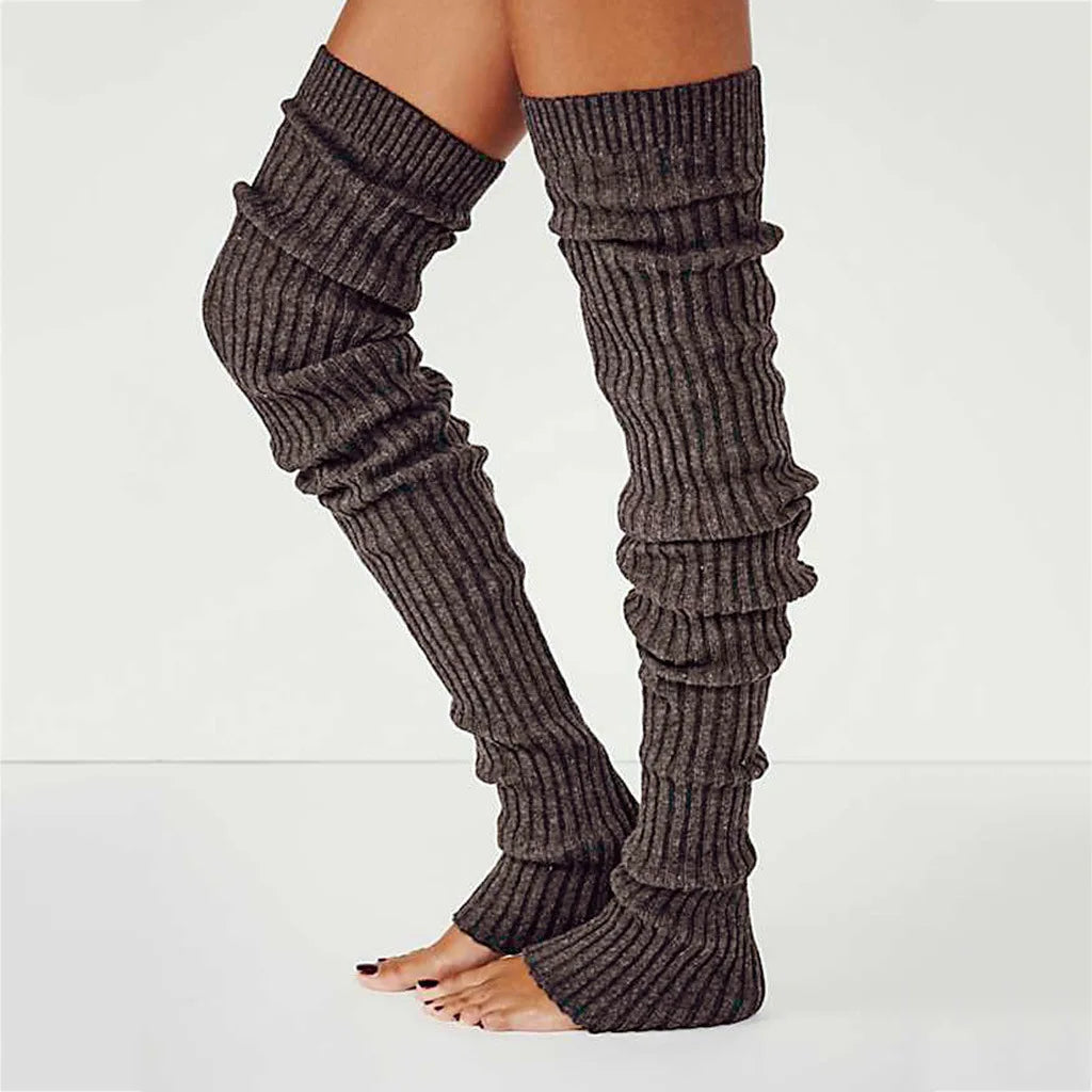 Solid Ribbed Long Leg Warmers with Open Foot Shape