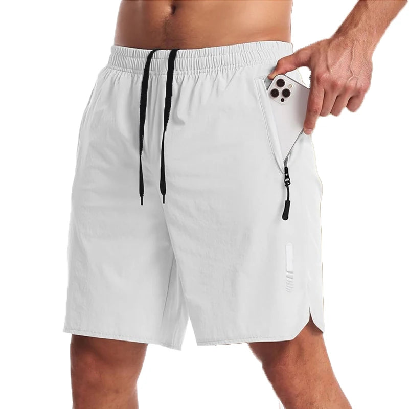 Men’s Nylon-Blend Running Shorts with Drawstring Waist and Zippered Pocket