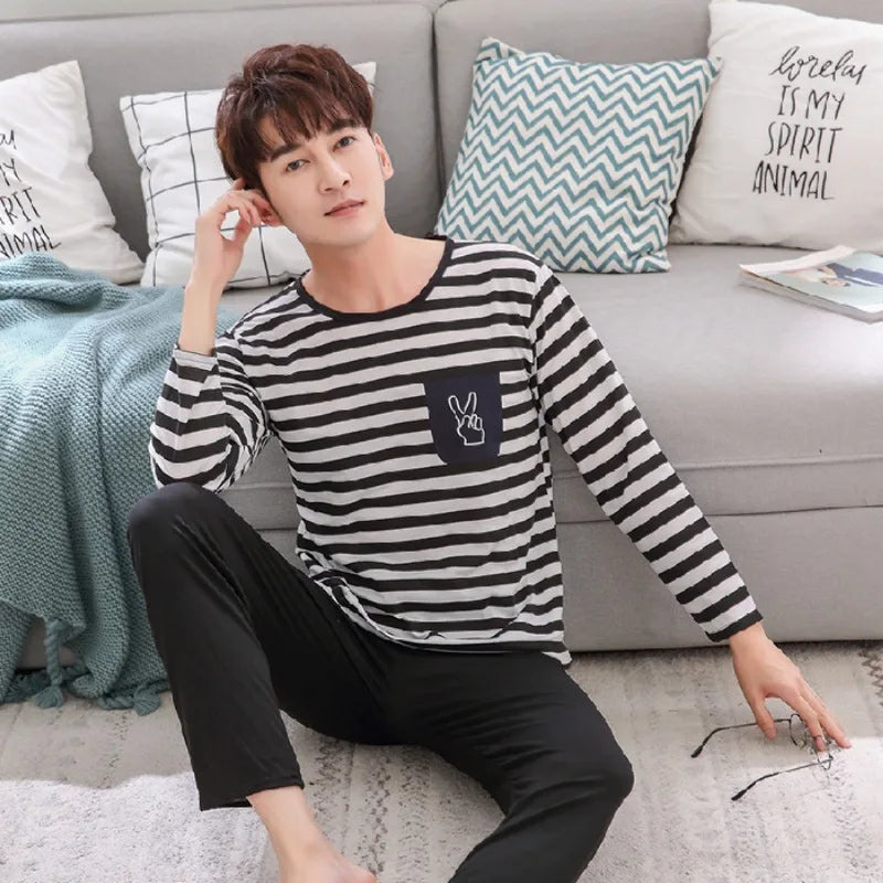 Men's Striped Graphic Long Sleeve Top and Pants Pajama Set