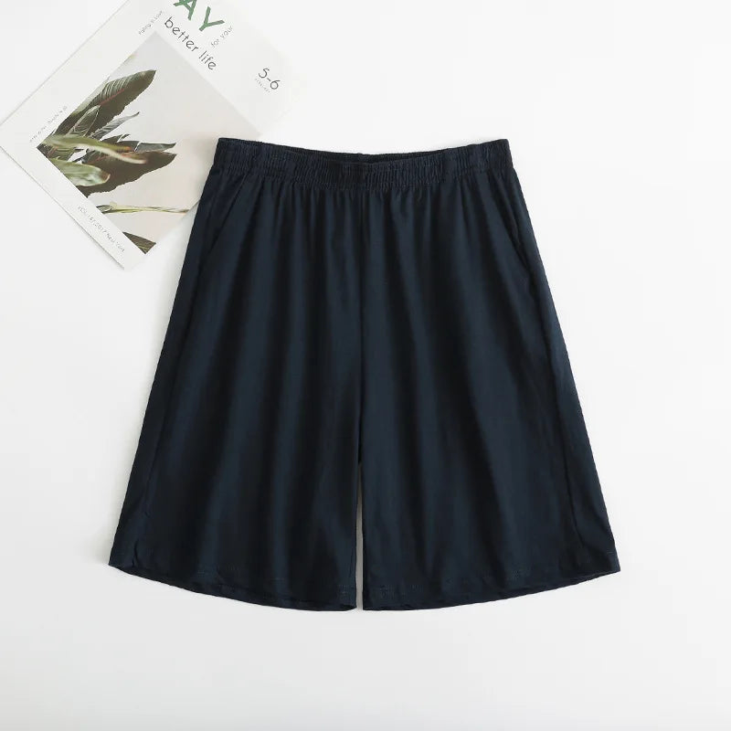 Men's Solid Elastic Waist Straight Leg Lounge Sleep Shorts