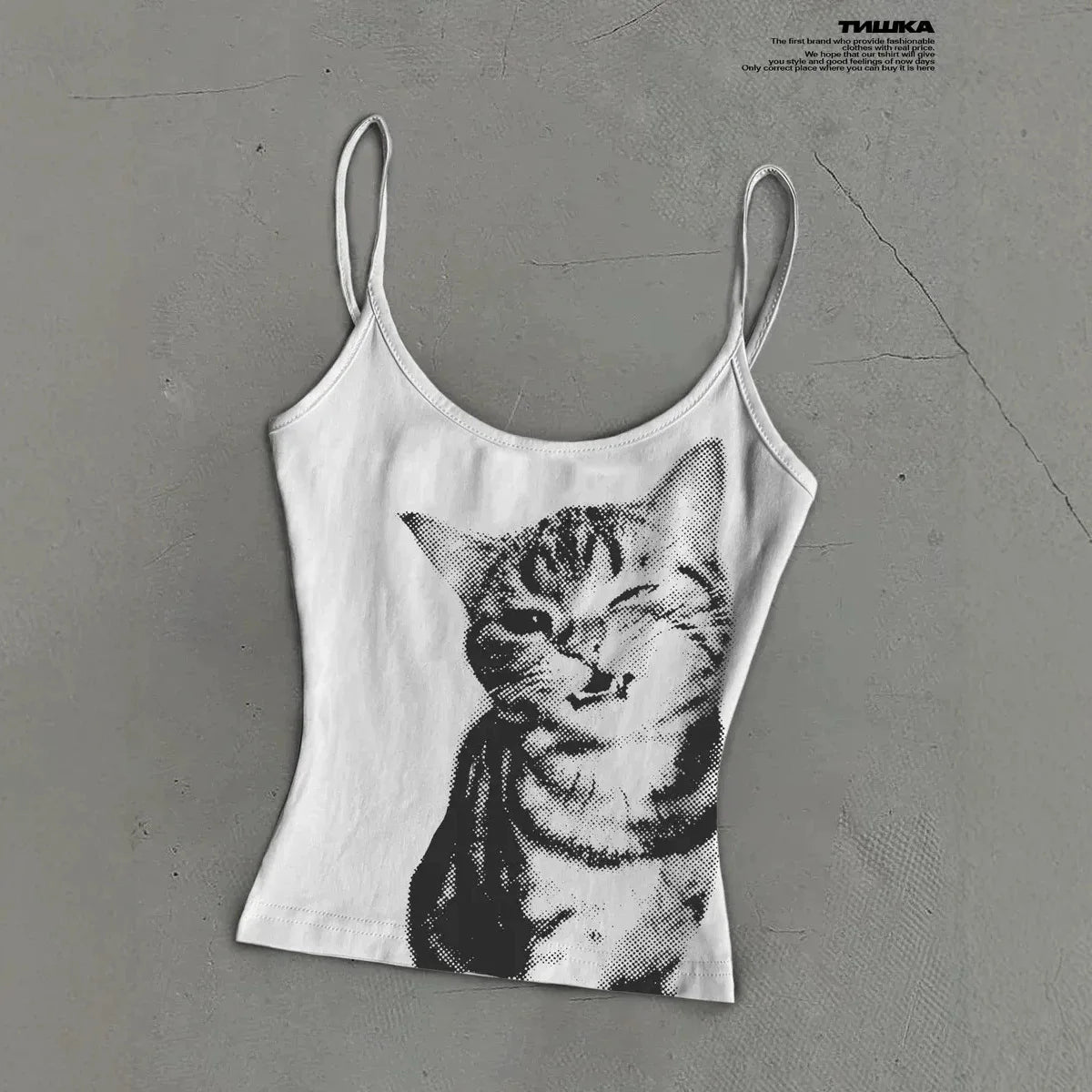 Women's Cat Print Polyester Blend Crop Camisole with a Fitted Silhouette