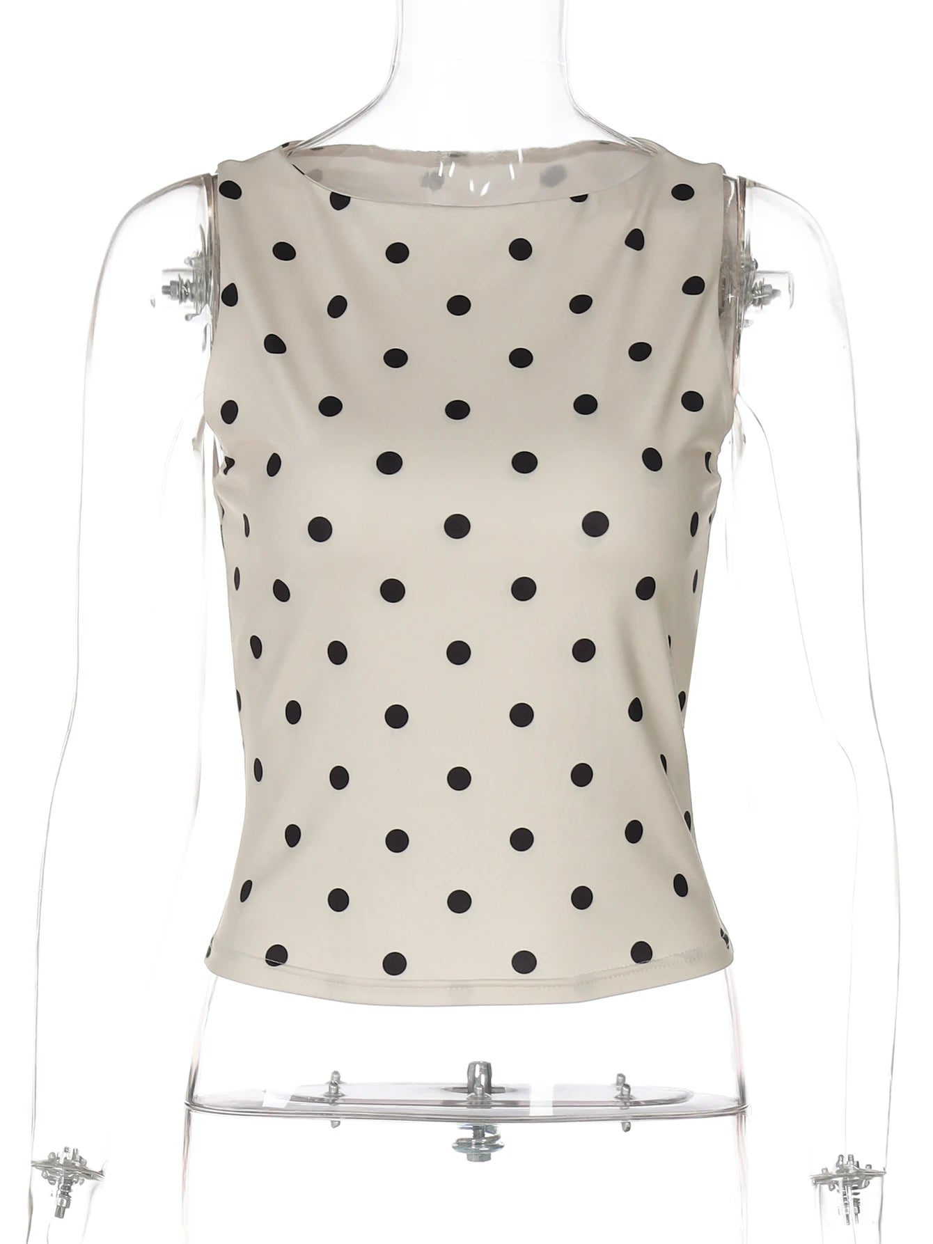 Women's Polka Dot Polyester Blend Crop Tank Top with Round Neck