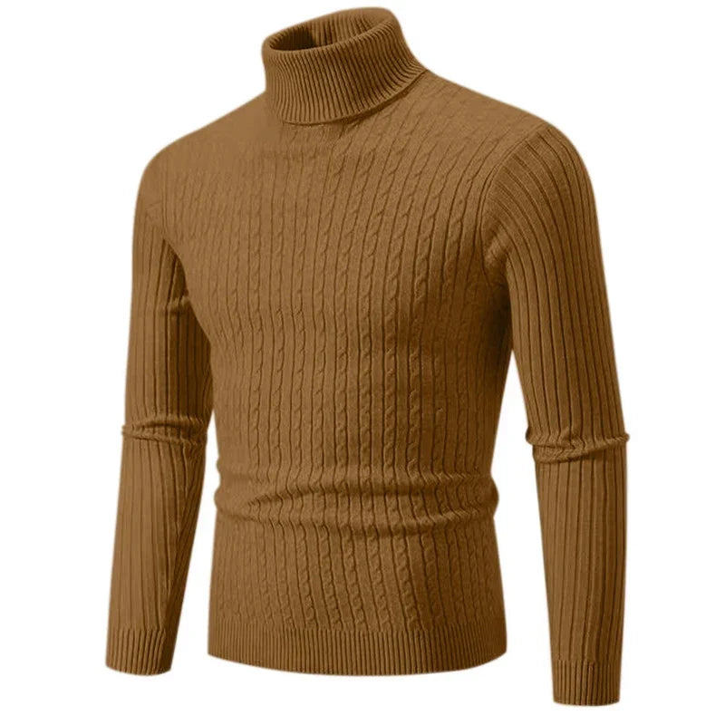 Men's Cable Knit Turtleneck Long Sleeve Sweater