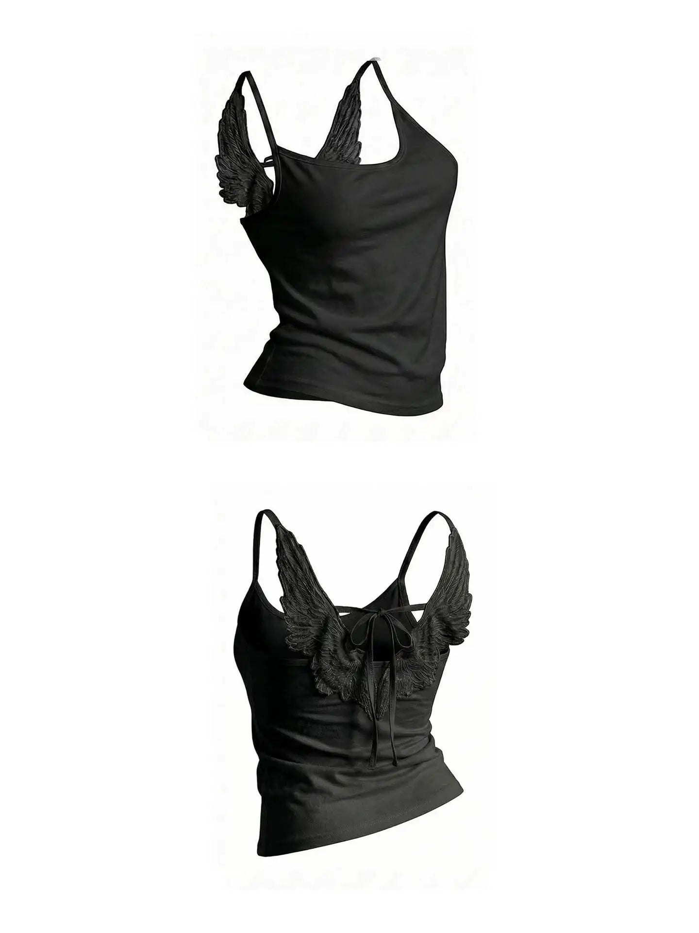 Women's Cotton Crop Camisole with Embossed Wing Detail and Thin Straps