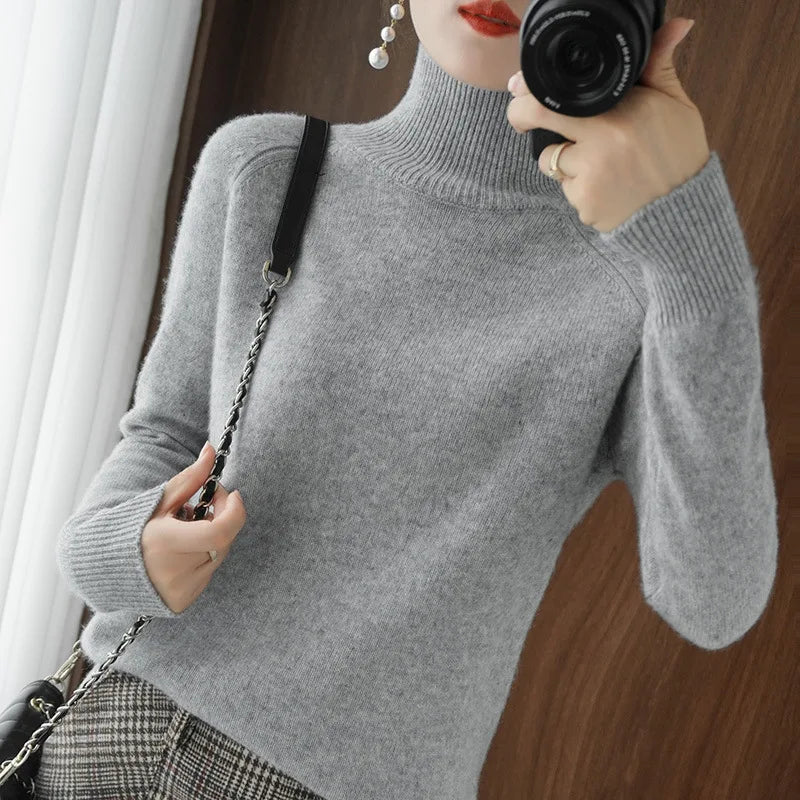Women's Solid Turtleneck Long-Sleeve Knit Sweater