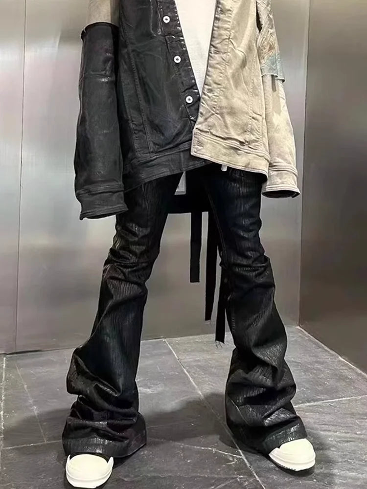 Men's Coated Look Flared Denim Jeans for Casual Everyday Wear