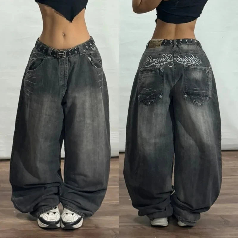 Women's Washed Black Wide Leg Denim Jeans For Everyday Outfits