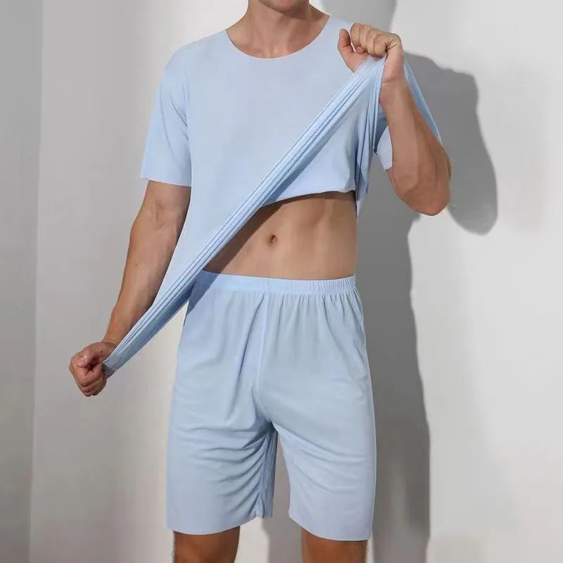 Men's Solid Short Sleeve Top and Shorts Lounge Pajama Set