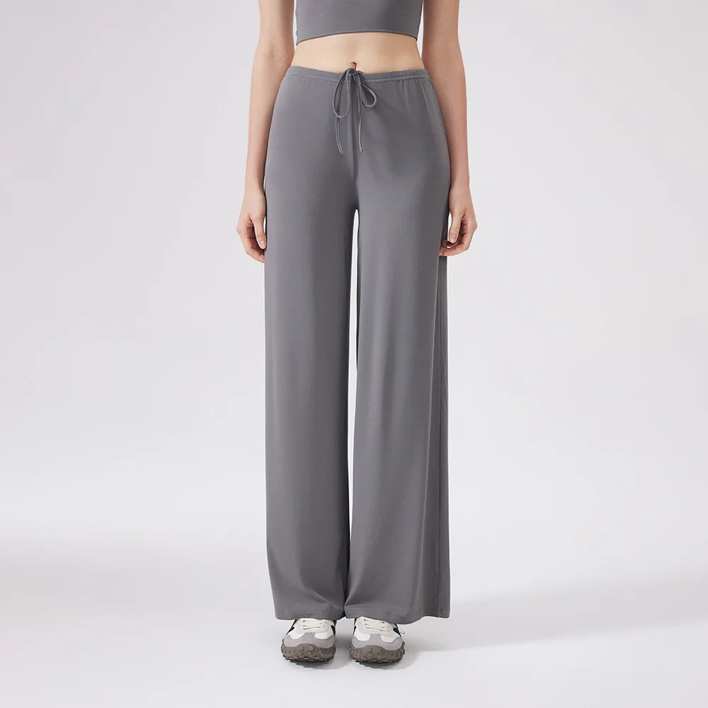 Women's Drawstring Waist Nylon Blend Wide Leg Pants for Casual Activewear
