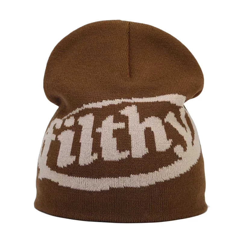 Graphic Knit Beanie with Letter and Pattern Style Options