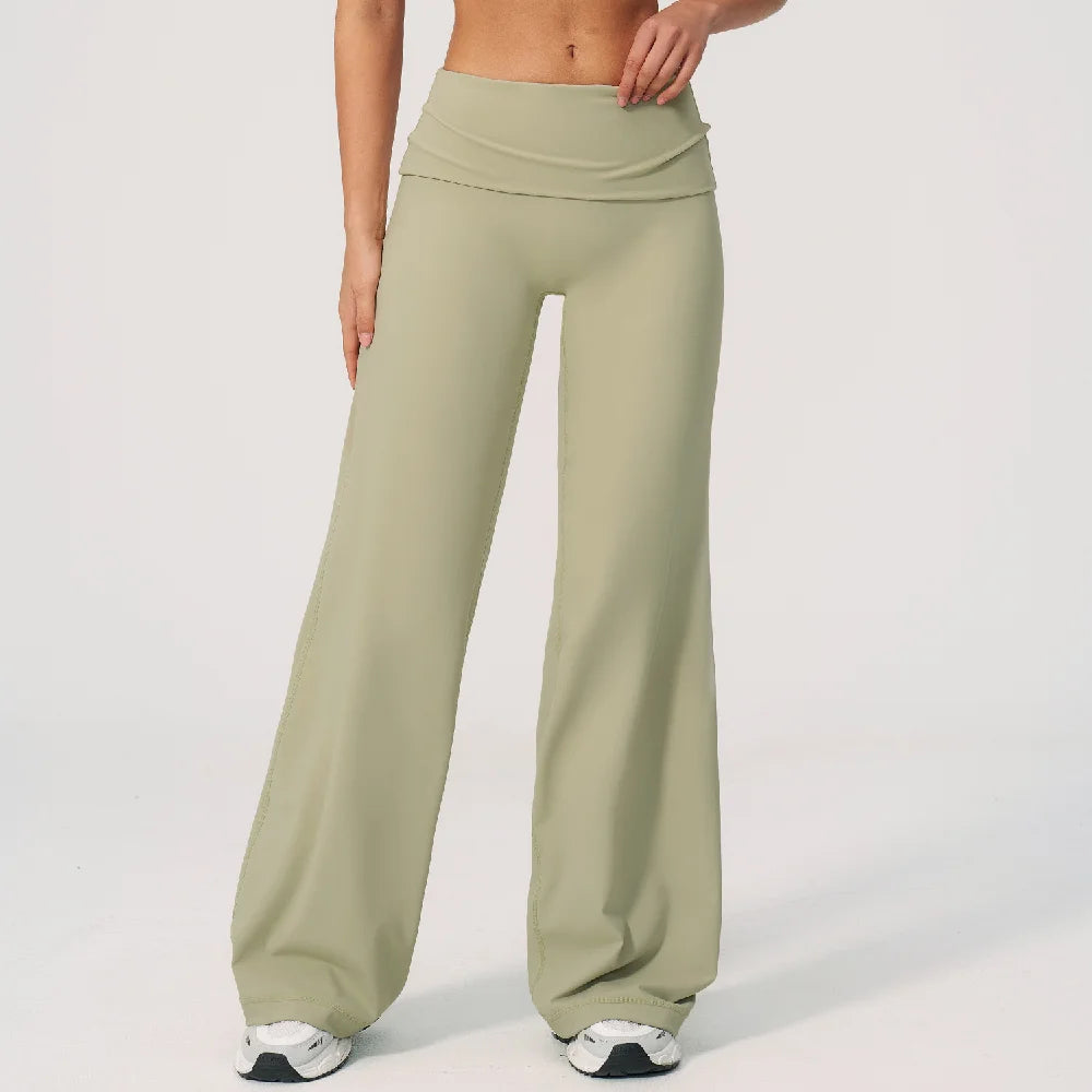 Women's Fold Over Waist Wide Leg Workout Pants for Yoga and Dance Practice