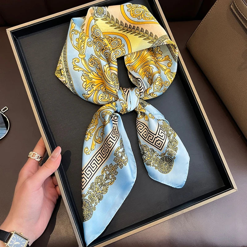 Ornate Print Square Scarf with Decorative Border Design