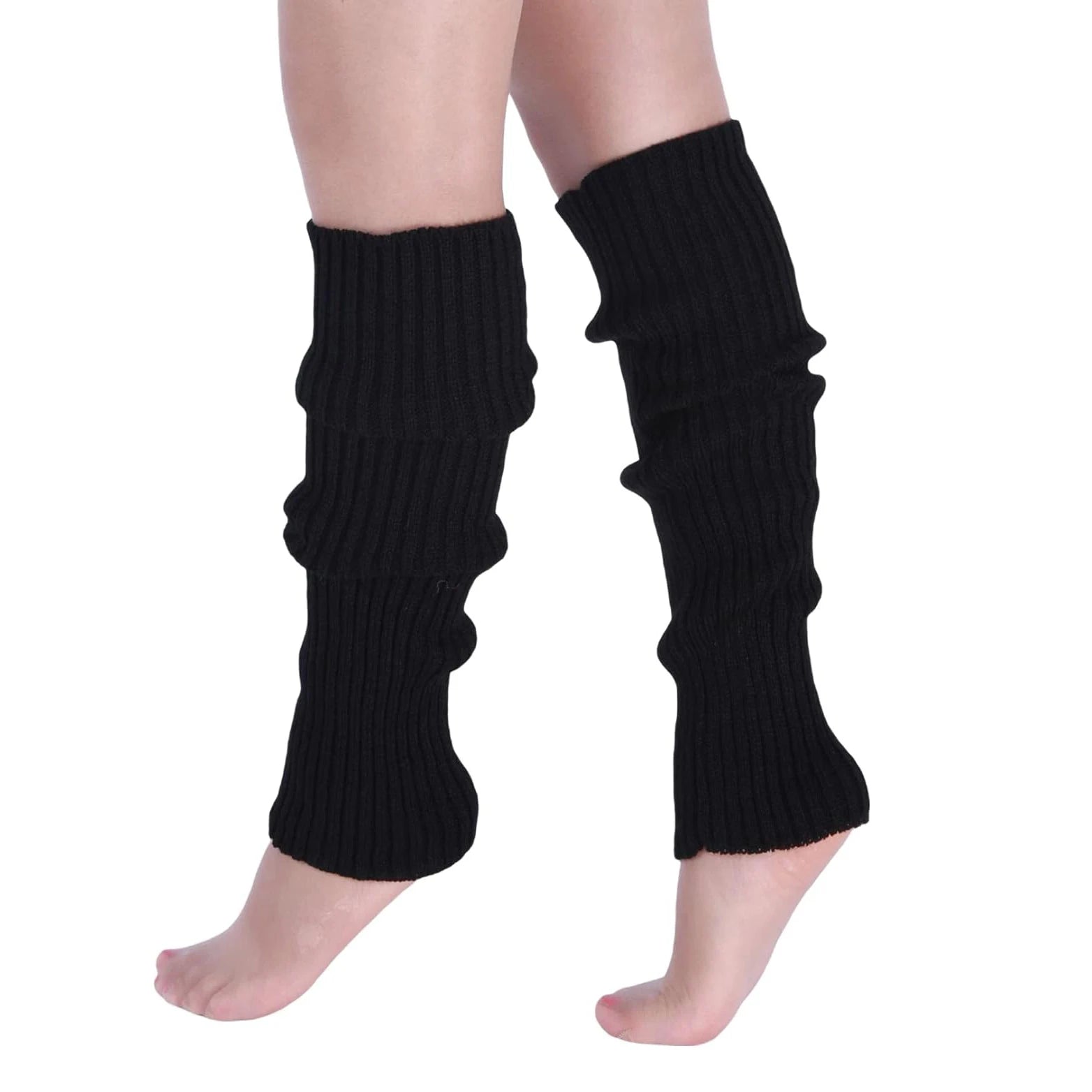 Striped Ribbed Knit Leg Warmers with Slouchy Calf Shape
