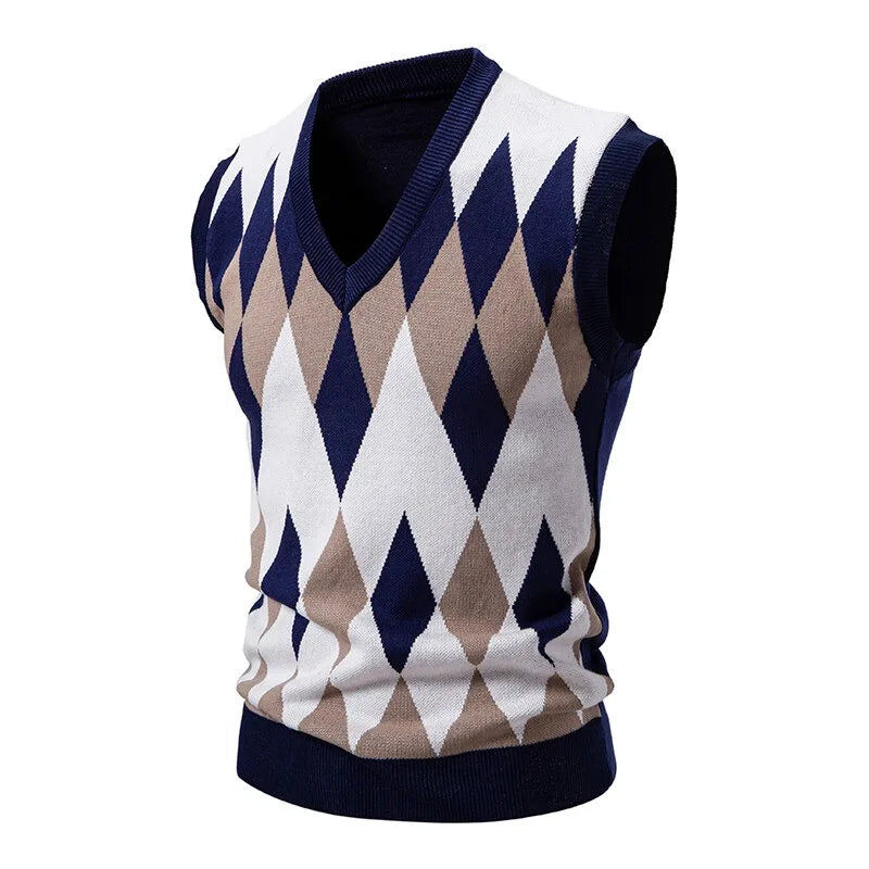 Men's Argyle V Neck Knit Vest