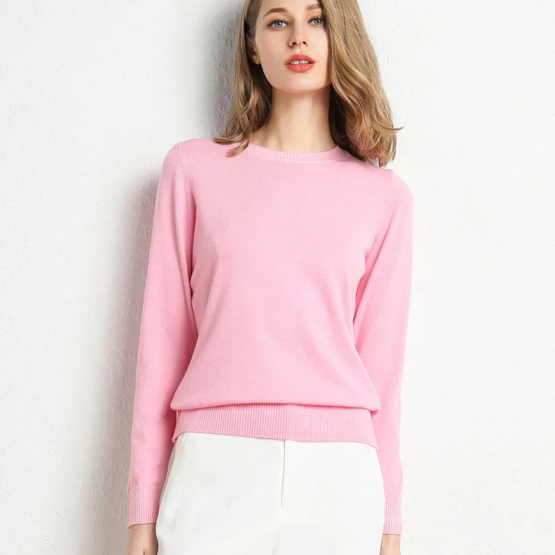 Women's Plain Crew Neck Long Sleeve Sweater Casual Knit Layer