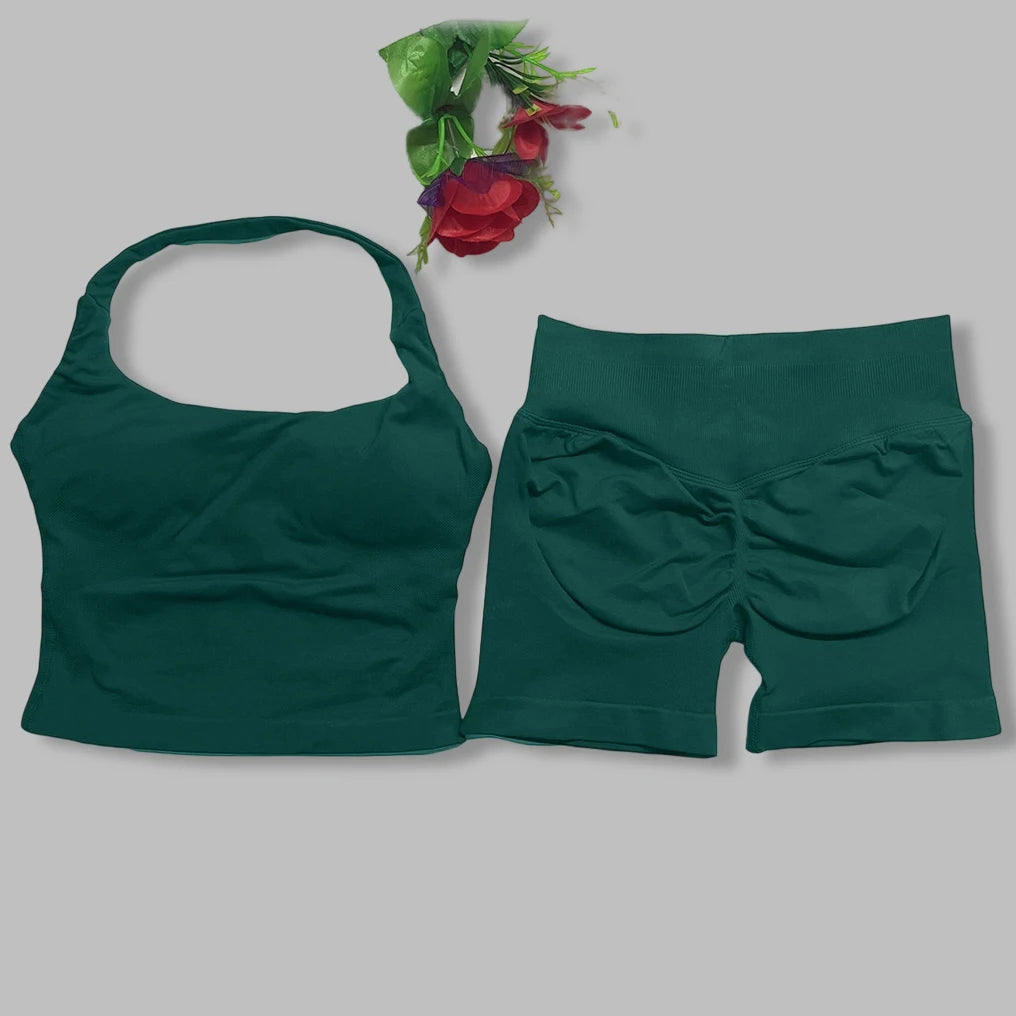Women's Halter Tank And Shorts Yoga Set For Workout Outfits