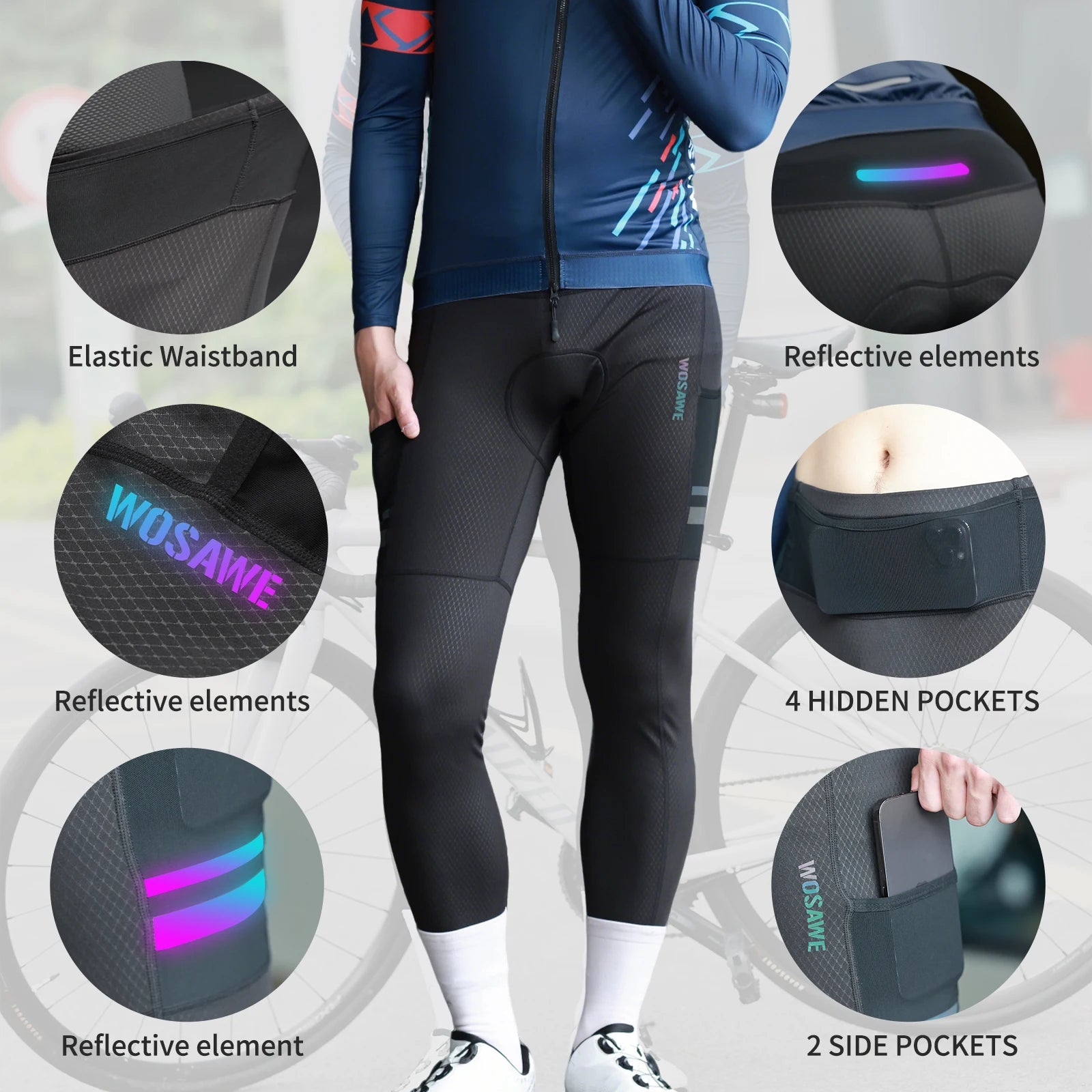 Men's Padded Cycling Leggings with Long Legs and Panelled Construction